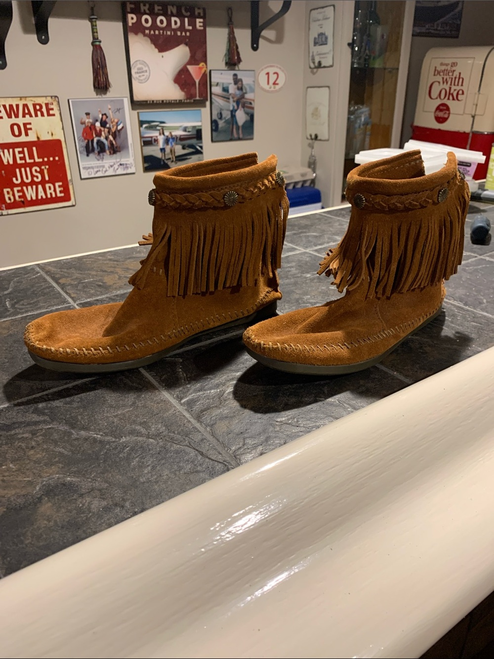 Minnetonka Tan Suede Slip-On Moccasin